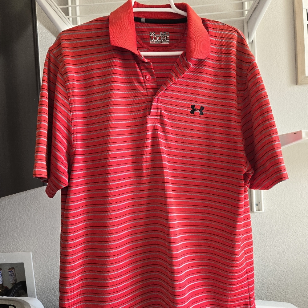 Under Armour Men's Red Striped Polo Shirt